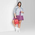 Women's Plus Size Low-rise Pleated Mini Skirt - Wild Fable Berry Pink Plaid