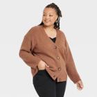 Women's Plus Size Button-down Cardigan - Ava & Viv Brown