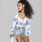 Women's Floral Print Long Sleeve Tie Front Button-up Blouse - Wild Fable Ivory