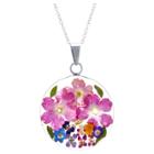 Target Women's Sterling Silver Pressed Flowers Small Round Pendant (18),