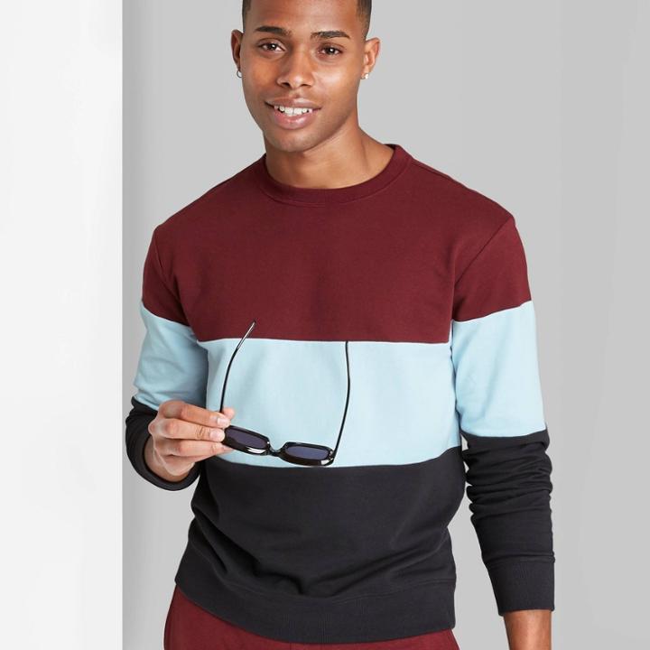 Adult Colorblock Regular Fit Crewneck Sweatshirt - Original Use Burgundy
