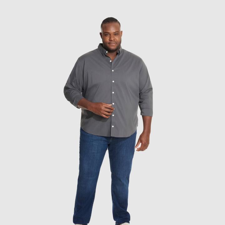Van Heusen Men's Big & Tall Classic Fit Long Sleeve Button-down Shirt - Gray