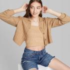 Women's Button-front Ribbed Cropped Cardigan - Wild Fable Taupe