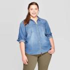 Women's Plus Size Labette Long Sleeve Collared Denim Shirt - Universal Thread Medium Wash