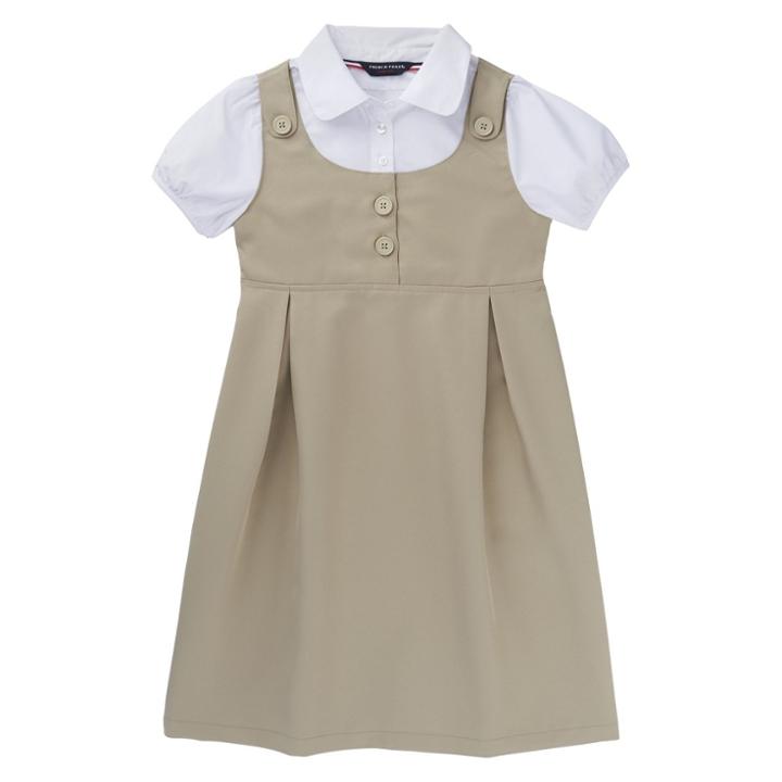 French Toast Girls' Uniform Double Pocket Jumper - Khaki (green)