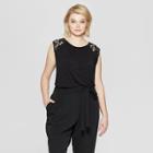 Women's Plus Size Short Sleeve Crew Neck Lace T-shirt - Ava & Viv Black