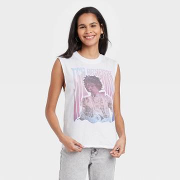 Jimi Hendrix Women's Jimmy Hendrix Muscle Graphic Tank Top - White