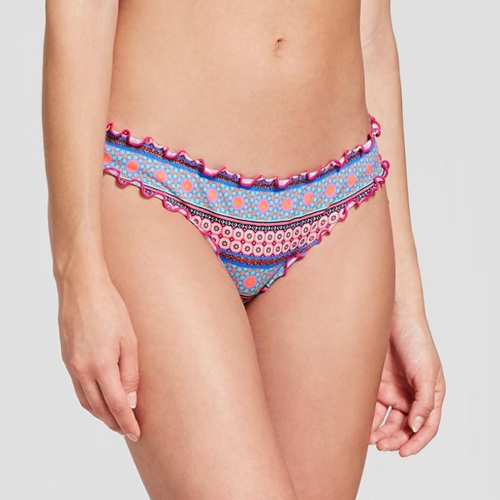 Women's Wave Ruffle Cheeky Bikini Bottom - Shade & Shore Pink Geo