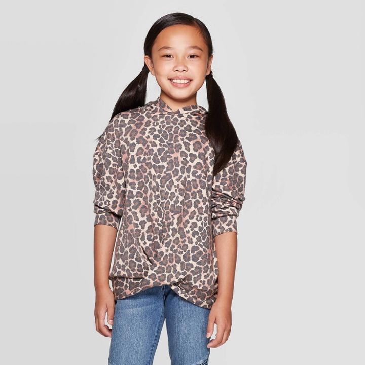 Girls' Twist Front Hoodie - Art Class Brown