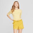 Women's Striped 3/4 Sleeve Clean Boat Neck T-shirt - A New Day Yellow/white