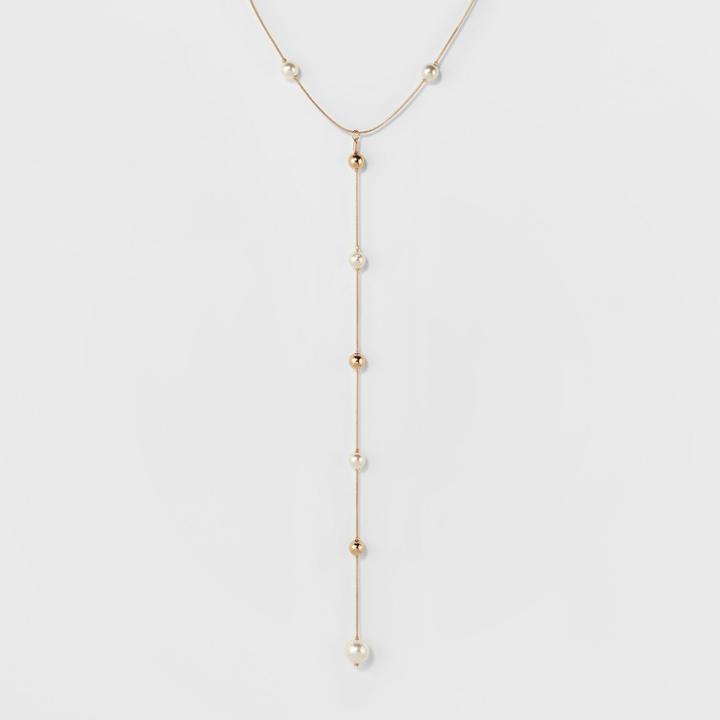 Faux Pearls Long Necklace - A New Day Gold