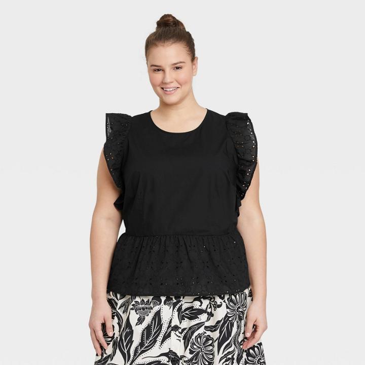 Women's Plus Size Eyelet Tank Top - Who What Wear Black