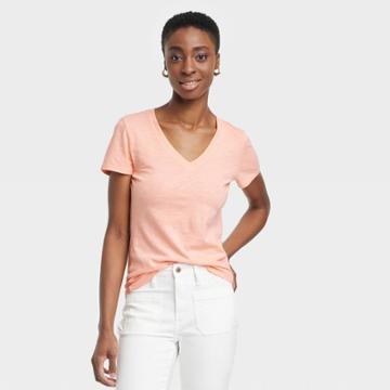 Women's Slim Fit Short Sleeve V-neck T-shirt - Universal Thread Peach
