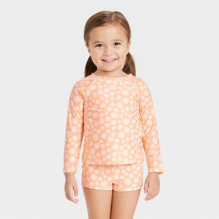Toddler Girls' 2pc Floral Rash Guard Set - Cat & Jack Orange