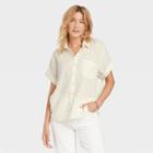 Women's Short Sleeve Button-down Shirt - Universal Thread Cream Plaid