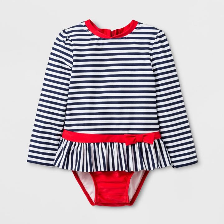 Toddler Girls' Stripe One Piece Swimsuit - Cat & Jack Navy/white 4t, Girl's, Blue