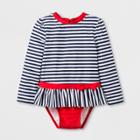 Toddler Girls' Stripe One Piece Swimsuit - Cat & Jack Navy/white 4t, Girl's, Blue