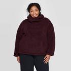 Women's Plus Size Long Sleeve Turtleneck Sherpa Pullover - A New Day Dark Brown