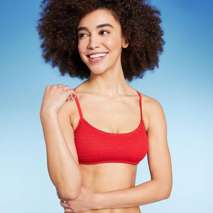 Women's Smocked Bralette Bikini Top - Wild Fable Red Xxs