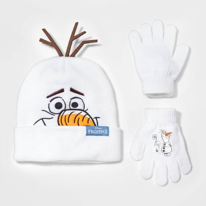 Boys' Disney Frozen 2 Olaf Cuffed Beanie And Gloves Set - White One Size, Boy's