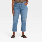 Women's Plus Size Mid-rise Knee Distressed Slim Straight Jeans - Ava & Viv Medium Wash 14w,