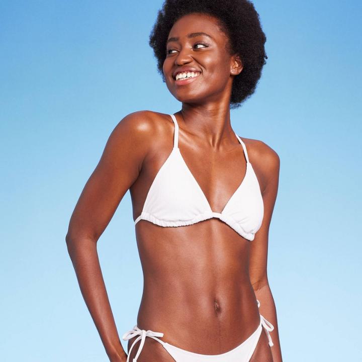 Women's Ribbed Triangle String Bikini Top - Wild Fable White Xxs