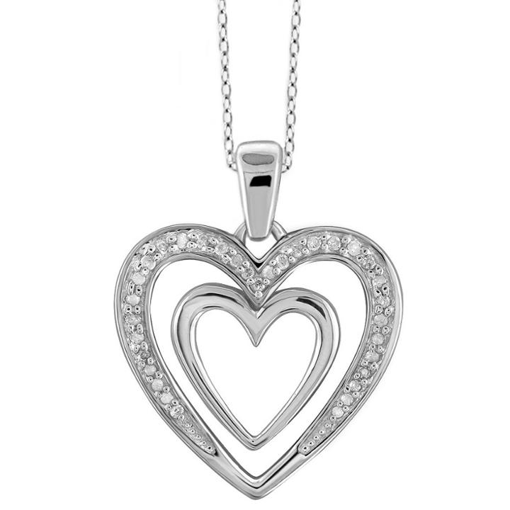 Target 1/10 Ct. T.w Round-cut White Diamond Pave Set Double Heart Pendant - White