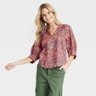 Women's Long Sleeve Pullover Blouse - Universal Thread Red Floral
