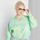 Women's Plus Size Tie-dye Split Neck Cropped Sweatshirt - Wild Fable Green 1x, Women's,
