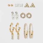 Pave Hoop And Charm Hoop Earring Set 8pc - A New Day , Gold/grey/nickel