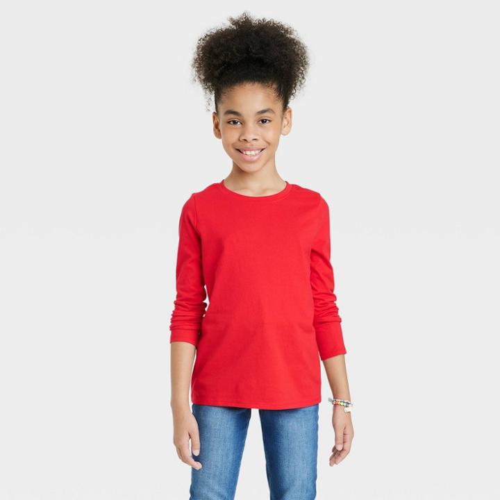 Girls' Long Sleeve T-shirt - Cat & Jack Red