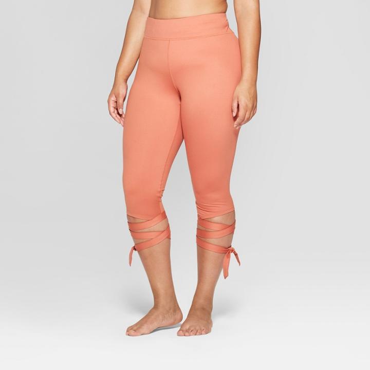 Women's Plus Size Side Tie Mid - Rise Capri Leggings - Joylab Cognac (red)