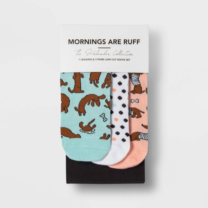 Ev Holiday Women's Socks And Leggings Set Mornings Are Ruff - Mint/white/pink S/m, Size: Small/medium, Green/pink/white