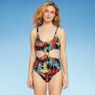 Women's Tortoise Ring Monokini One Piece Swimsuit - Shade & Shore Black Tropical Print