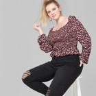 Women's Plus Size Floral Print Long Sleeve Smocked Top - Wild Fable Burgundy