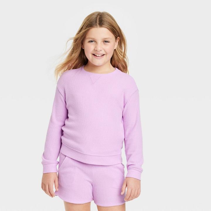 Girls' Cozy Waffle Top - Cat & Jack Soft Violet Xs,