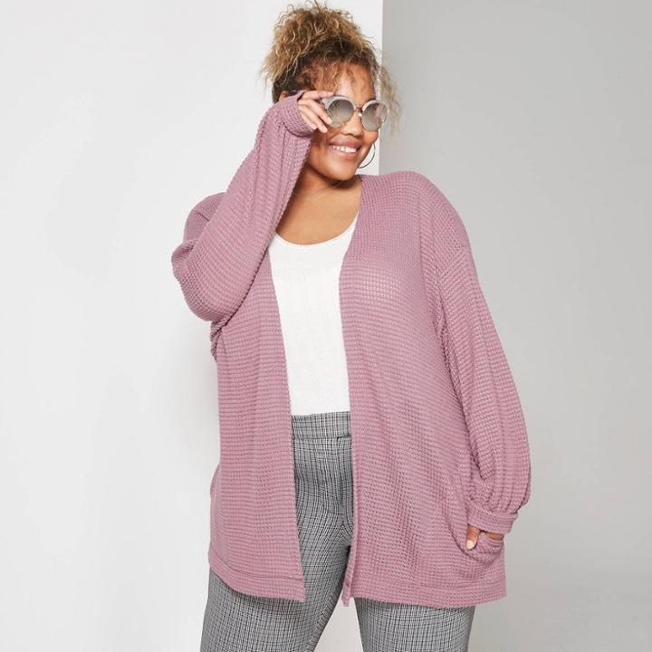 Women's Plus Size Oversized Waffle Cardigan - Wild Fable Dusty Lilac 2x-3x, Size: 2xl-3xl, Dusty Purple