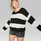 Women's Plus Size Striped Long Sleeve Lightweight Pullover Sweater - Wild Fable Black