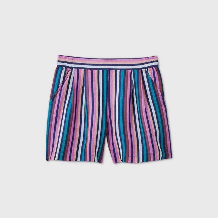 Women's Striped Mid-rise Linen Pull-on Shorts - A New Day Blue