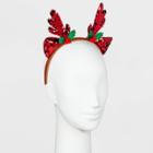 No Brand Sequined Antlers And Cat Ears With Holly Headband