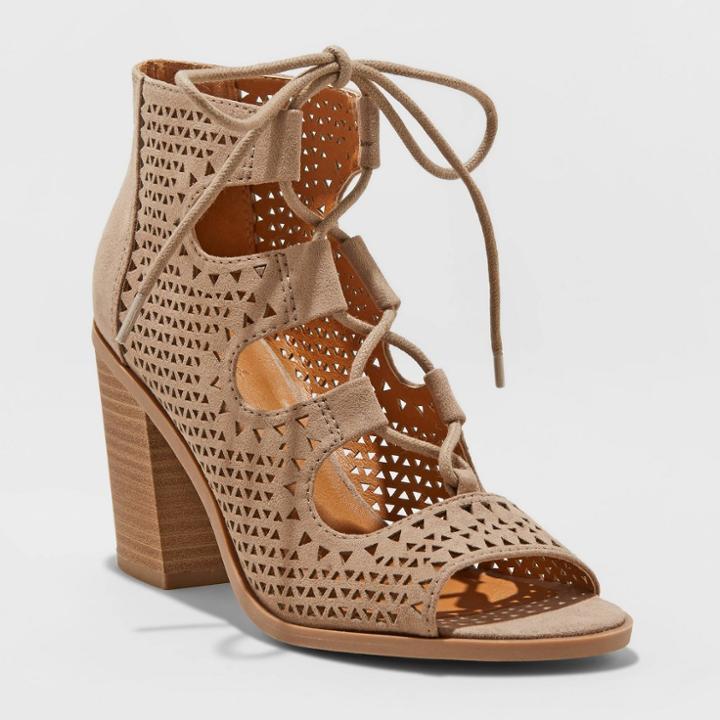 Women's Kimberly Microsuede Lace Up Perf Heel Pumps - Universal Thread Taupe (brown)