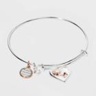 No Brand Mother Daughter Forever Heart And Butterflies Expandable Bangle Bracelet - Silver, Women's, Pink