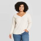 Women's Plus Size Long Sleeve Henley Neck Cozy Rib Shirt - Universal Thread Cream 1x, Women's, Size: