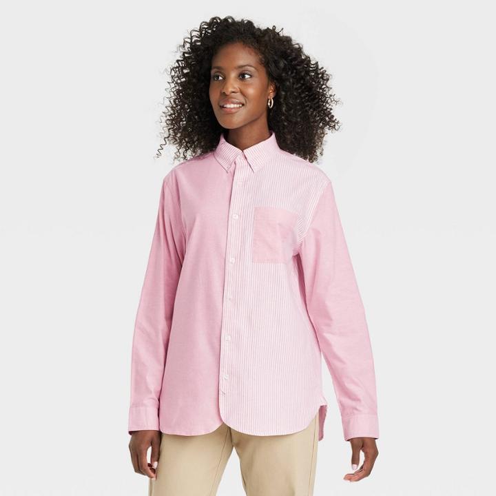 Houston White Adult Oxford Long Sleeve Button-down Shirt - Pink