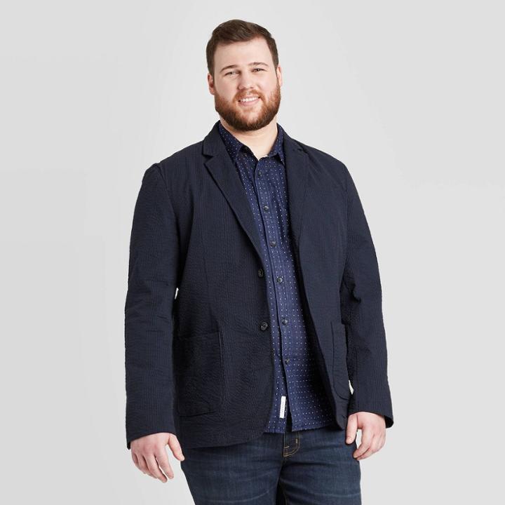 Men's Tall Striped Standard Fit Seersucker Kenwood Blazer - Goodfellow & Co Navy Mt,