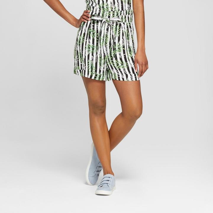 Women's Striped Paper Bag Waist Shorts - Xoxo (juniors') Black/white Xl,