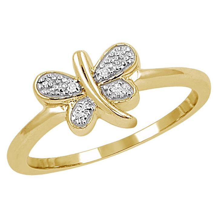 Distributed By Target Women's Sterling Silver Accent Round-cut White Diamond Pave Set Butterfly Ring - Yellow