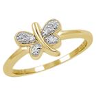 Distributed By Target Women's Sterling Silver Accent Round-cut White Diamond Pave Set Butterfly Ring - Yellow