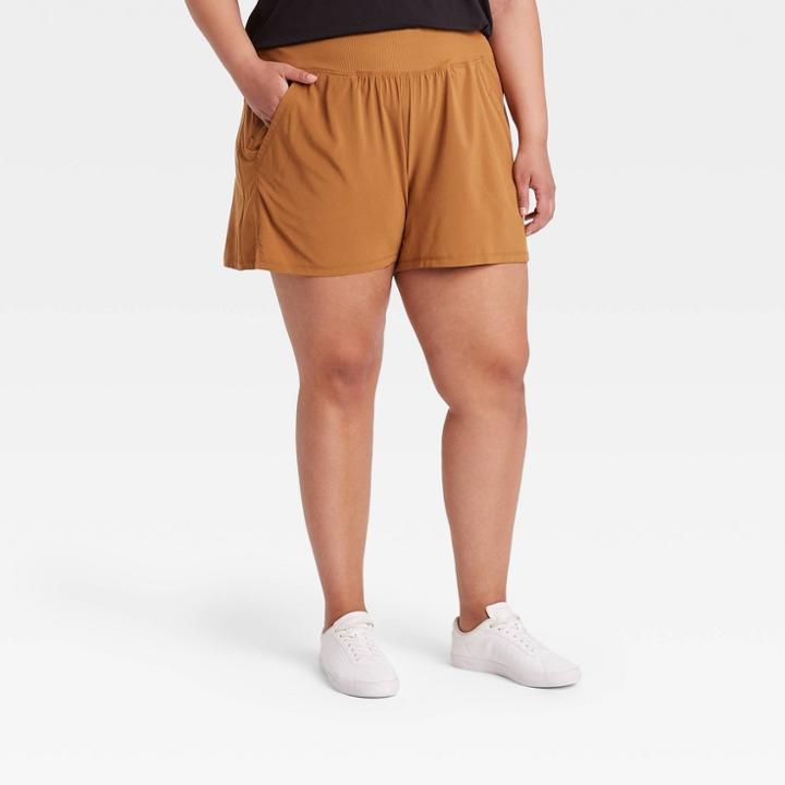 Women's Plus Size Knit Waist Stretch Woven Shorts - All In Motion Butterscotch