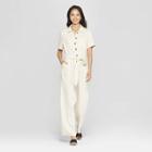 Women's Short Sleeve Button-down Belted Utility Jumpsuit - Who What Wear Cream